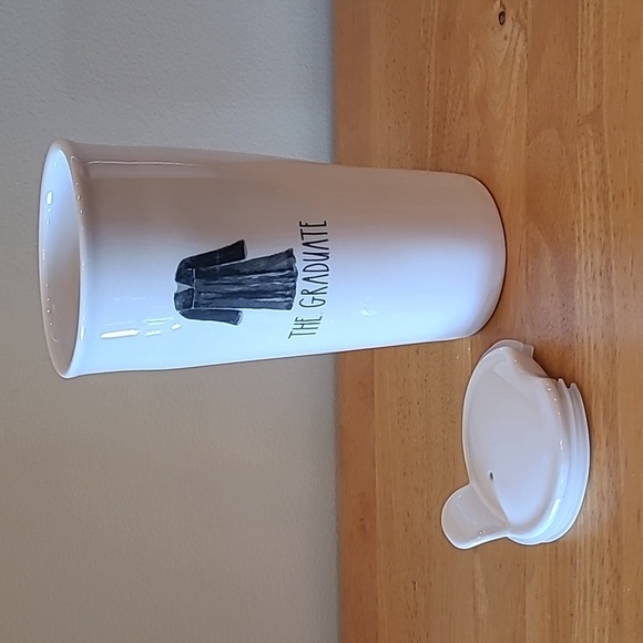 RAE DUNN 'GRADUATE' Artisan Collection White Ceramic Travel Tumbler Mug With Lid - Picture 2 of 14